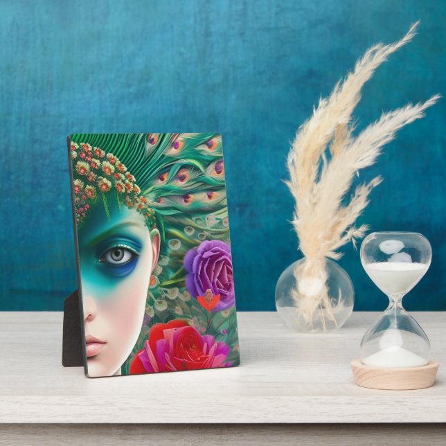 Placa Expositora Las plumas Verde azuladas de la belleza femenina s (Lado)