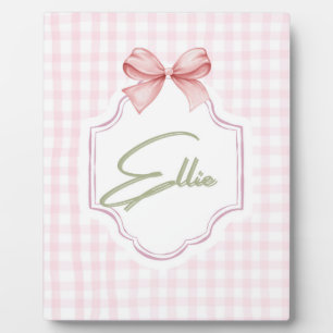 Placa Expositora Lazo personalizado rosa y estampado de gingham de 