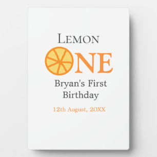 Placa Expositora Lemon one feliz primer cumpleaños naranja retro gr