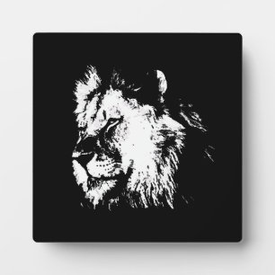 Placa Expositora León Blanco Negro - Arte Pop Animal