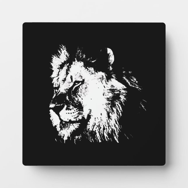 Placa Expositora León Blanco Negro - Arte Pop Animal (Frente)
