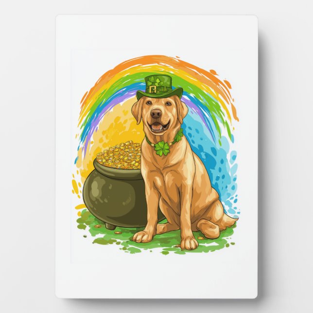Placa Expositora Leprechaun Lab � Día de San Patricio Perro (Frente)
