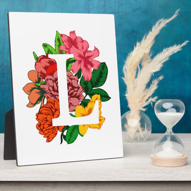 Placa Expositora Letra mayúscula L monograma floral (Lado)