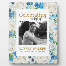 Placa Expositora Letrero conmemorativo funerario blanco y azul