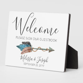 Placa Expositora Letrero de bienvenida con flecha boho turquesa rús