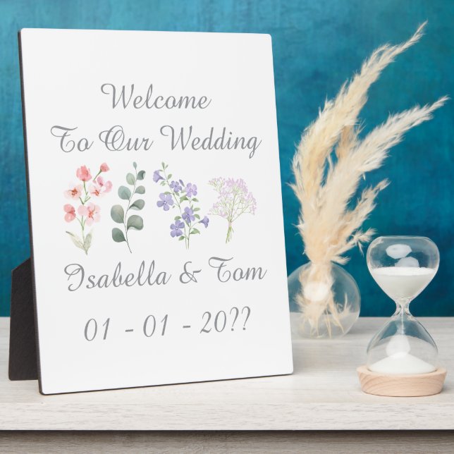 Placa Expositora Letrero de bienvenida de boda botánico de flores s (Lado)