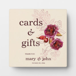 Placa Expositora Letrero de tarjetas y regalos Boho Burgundy Rose