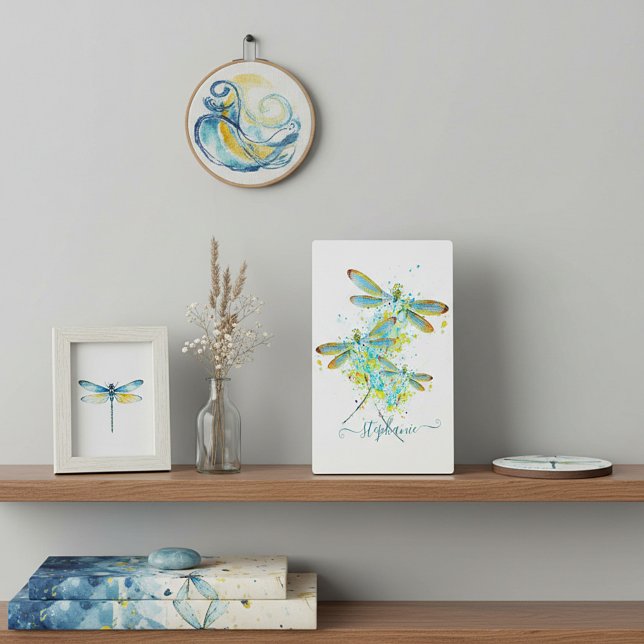 Placa Expositora Libélula verde azulada personalizada con salpicadu (Subido por el creador)