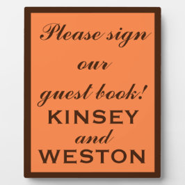 Placa Expositora Libro de invitados para Bodas de Naranja claro de 