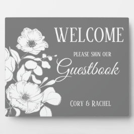 Placa Expositora Libro de visitas del Boda floral blanco y gris bon