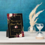 Placa Expositora Libro especial 5 x 7 Burgundy Black Gold Boda Gues<br><div class="desc">Floral de color de agua borgoña negro y Boda de oro plancha de mesa de libro de visitas</div>