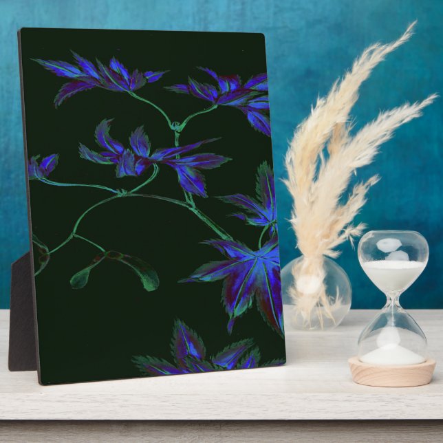 Placa Expositora Lienzo envuelto con flor azul y verde profundo (Lado)