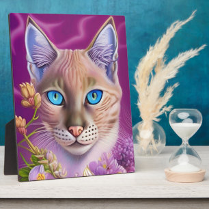 Placa Expositora Lilac Lynx señala gato siamés en violeta