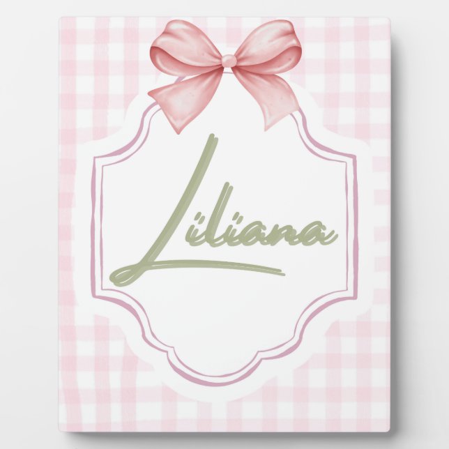 Placa Expositora Liliana Baby Nursery Personalizado Bow&Gingham (Frente)