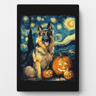 Placa Expositora Lindo perro pastor alemán Halloween Jack O Lantern