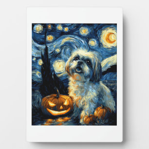 Placa Expositora Lindo perro Shih Tzu Halloween Jack O Linterna Cal
