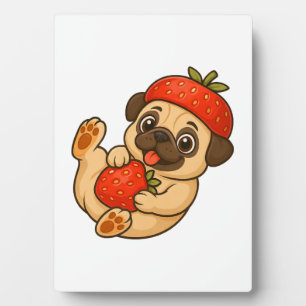 Placa Expositora Lindo pug con fresas dibujo animado dulce afrutado