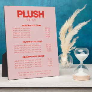 Placa Expositora Lista de precios de los servicios de venta moderno