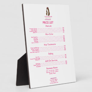 Placa Expositora Lista de Precios de Peluquería Personalizada