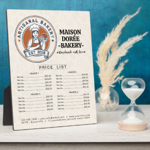 Placa Expositora Lista de precios del menú de postres del pastelero