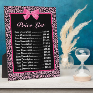 Placa Expositora Lista De Precios Pink Hot Pink De Leopardo Negro Y