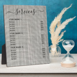 Placa Expositora Lista moderna de precios profesionales para empres