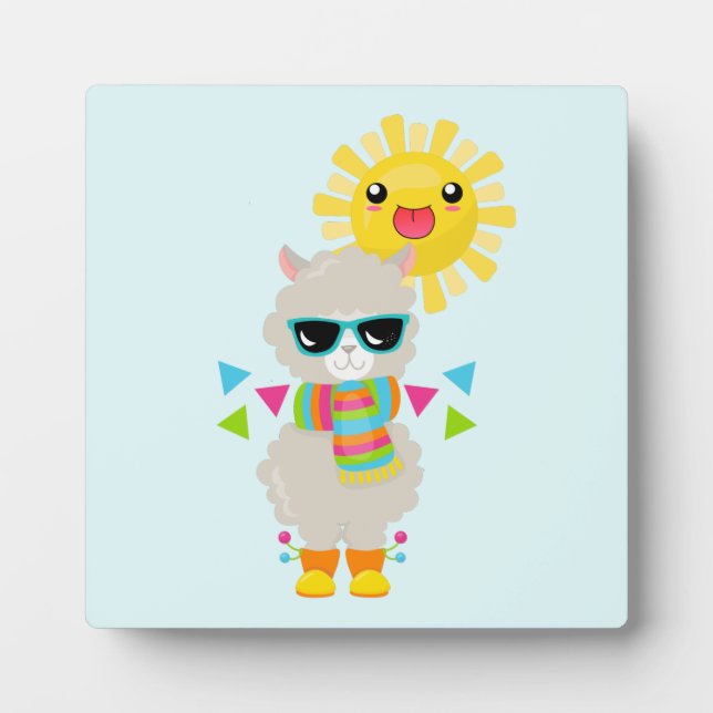 Placa Expositora Llama Guay y Sol sonriente Kawaii (Frente)