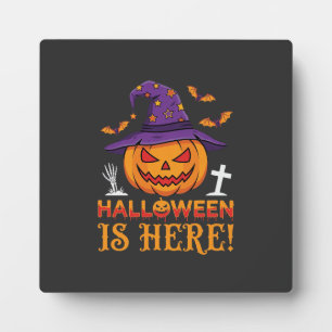 Placa Expositora Llega Halloween Bruja Calabaza Vector