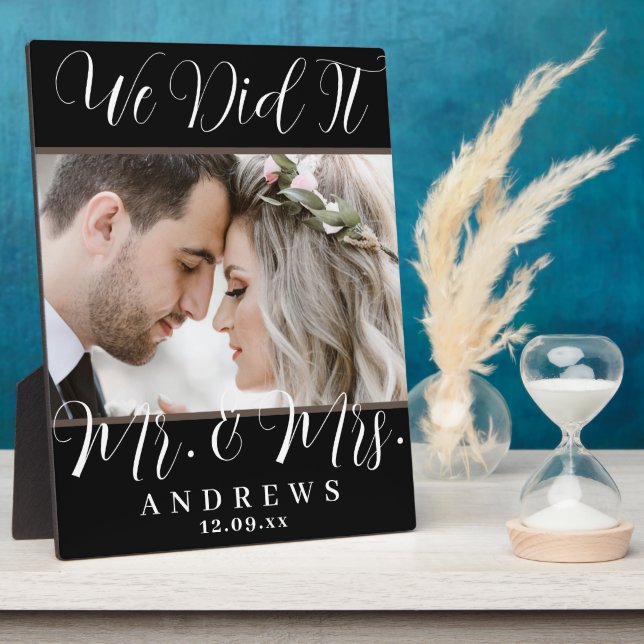 Placa Expositora Lo Hicimos Sr. Y Sra. Black And White Boda (Lado)