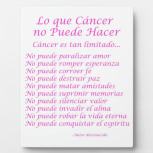Placa Expositora Lo que el cáncer no puede hacer poem platque