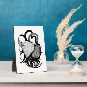 Placa Expositora Lobo blanco con arte tribal de Raven