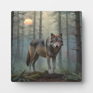 Placa Expositora Lobo en un bosque mágico