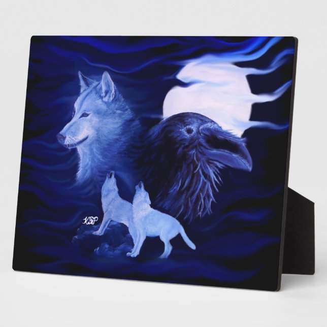 Placa Expositora Lobos y Raven con luna llena (Lado)