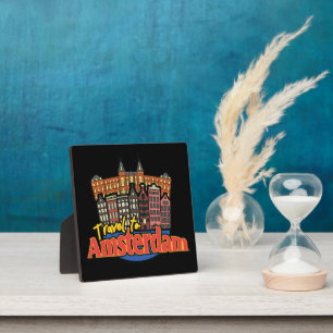 Placa Expositora Logotipo de Viajes Vintage a Ámsterdam Países Bajo