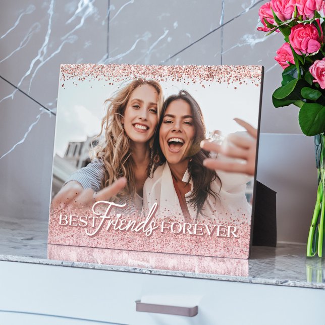 Placa Expositora Los mejores amigos para siempre Purpurina rosa fot (Best Friends Forever Pink Glitter Photo Keepsake Plaque)