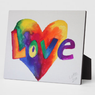 Placa Expositora Love Rainbow Heart Painting Poem Plaque