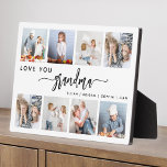 Placa Expositora Love You Grandma 8 Photo Collage White<br><div class="desc">Give Grandma a gift she'll cherish. This photo collage plaque features eight of her favorite square photos of the grandkids, along with the message "Love You Grandma." The word "grandma" appears in elegant black handwriting script with flourishes at the beginning and end on a white background. Add the names of...</div>