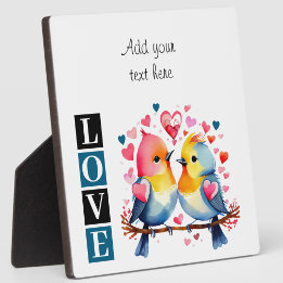 Placa Expositora Lovebirds romantic custom text valentine blue