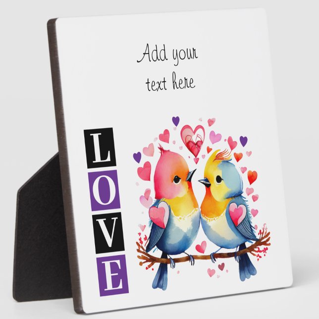 Placa Expositora Lovebirds romantic custom text valentine purple (Subido por el creador)