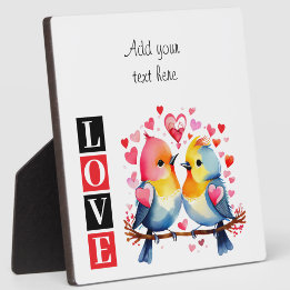 Placa Expositora Lovebirds romantic custom text valentine red
