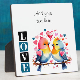 Placa Expositora Lovebirds texto personalizado romántico día de San