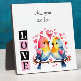 Placa Expositora Lovebirds texto personalizado romántico día de San