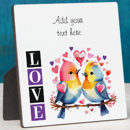 Placa Expositora Lovebirds texto personalizado romántico San Valent