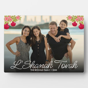 Placa Expositora L'Shanah Tovah Escritura Foto Granada Flor