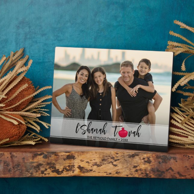 Placa Expositora L'Shanah Tovah Pomegranate Elegant Script Photo (Lado)