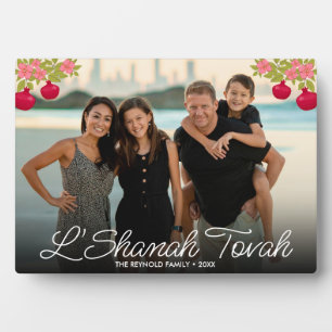 Placa Expositora L'Shanah Tovah Script Photo Pomegranate Flower