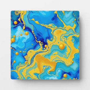 Placa Expositora Lujoso abstracto de tinta alcohólica azul y dorada