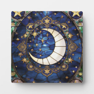 Placa Expositora Luna creciente celestial ornamentada de vidrio emp