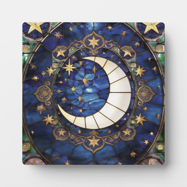 Placa Expositora Luna creciente celestial ornamentada de vidrio emp (Frente)