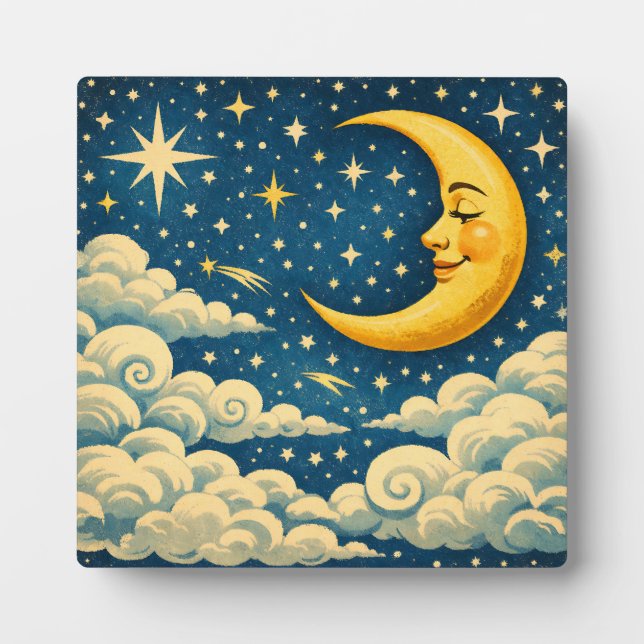 Placa Expositora Luna Creciente Vintage Cielo Nocturno (Frente)